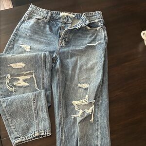 Women's High Rise Distressed Blue Jeans